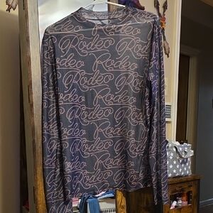 Gray Long Sleeve Rodeo Print Shirt